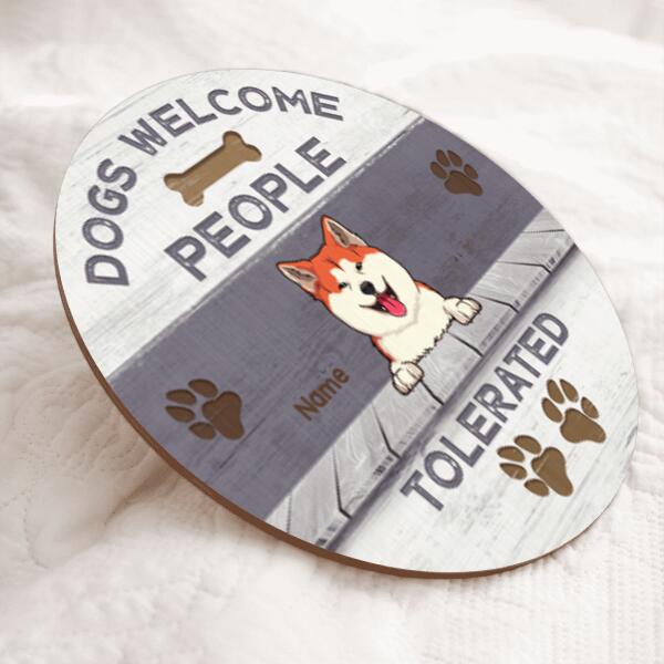 Pawzity Custom Wooden Signs, Gifts For Dog Lovers, Dogs Welcome People Tolerated Personalized Housewarming Gifts , Dog Mom Gifts