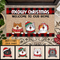 Pawzity Welcome To Our Home Personalized Doormat, Gifts For Cat Lovers, Meowy Christmas Front Door Mat