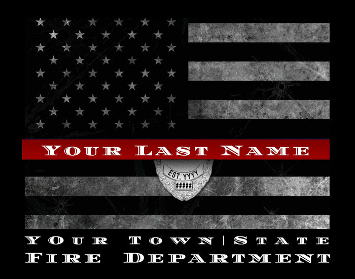 Personalized Firefighter thin red Line flag Fireman Sign Firefighter gift