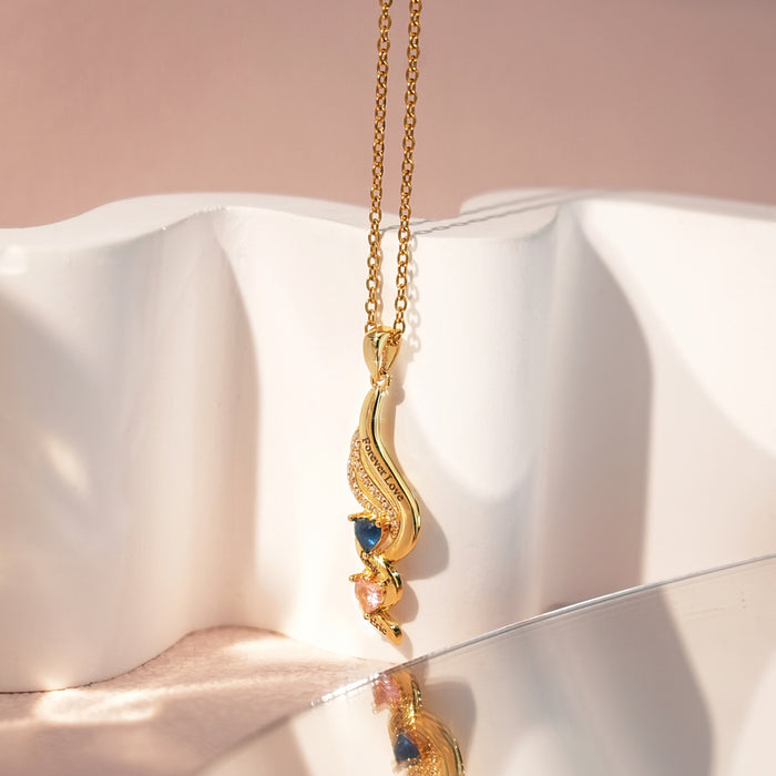 Personalized Wings & Heart Birthstone Necklace