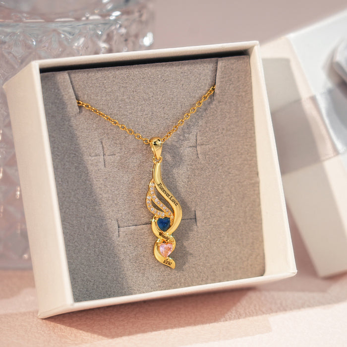 Personalized Wings & Heart Birthstone Necklace