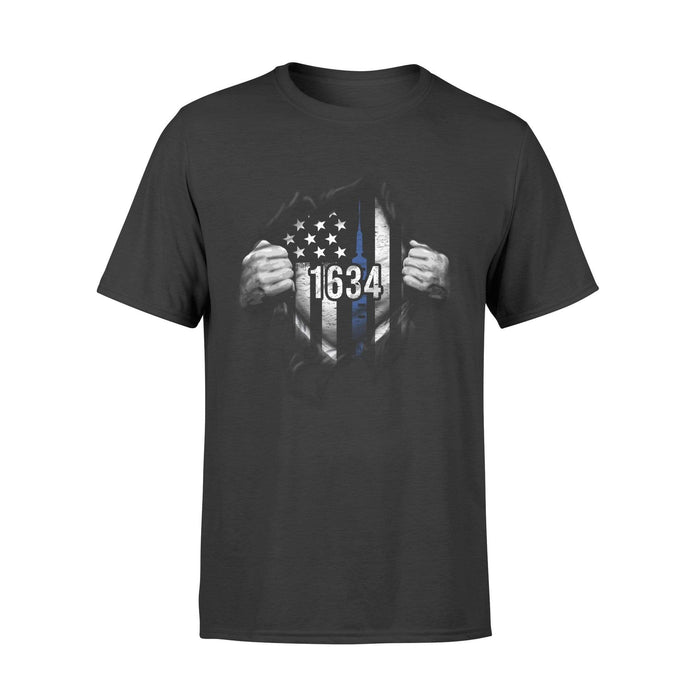 Apparel S / Black Personalized Shirt - Police x Nurse - Tearing - Thin Blue Line Flag - Standard T-shirt