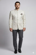 Premium Cream Jacquard Bandhgala Jacket for Men
