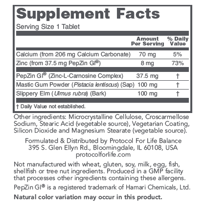 Protocol for Life Balance GI Guard AM 60 Tablets - P3345 - Supplement Facts panel