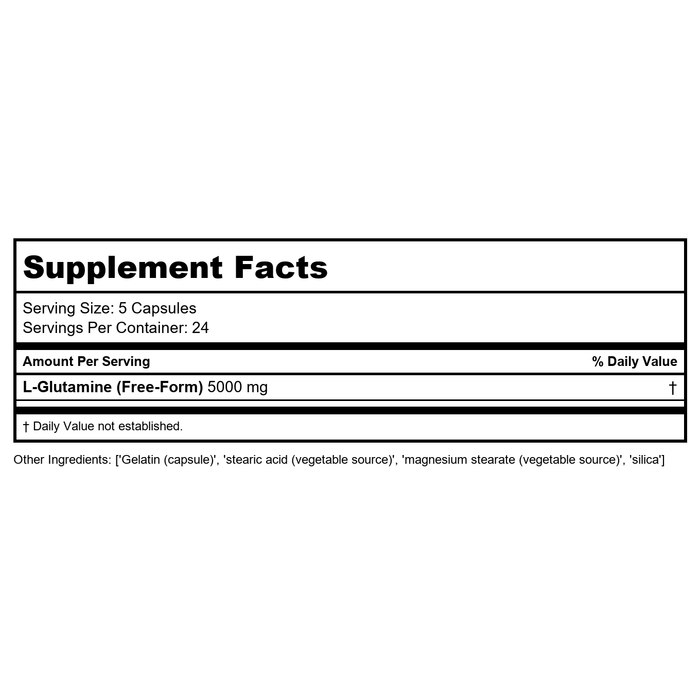 Protocol for Life Balance L-Glutamine 1000 Mg 120 Capsules - P0094 - Supplement Facts panel