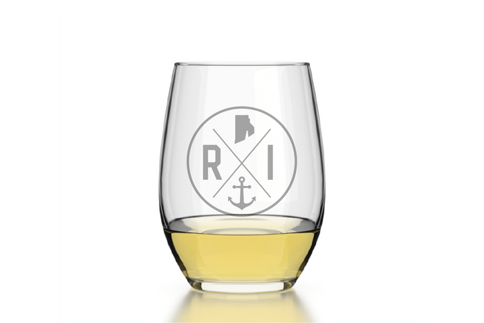 Rhode Island State Emblem Stemless Wine Glass