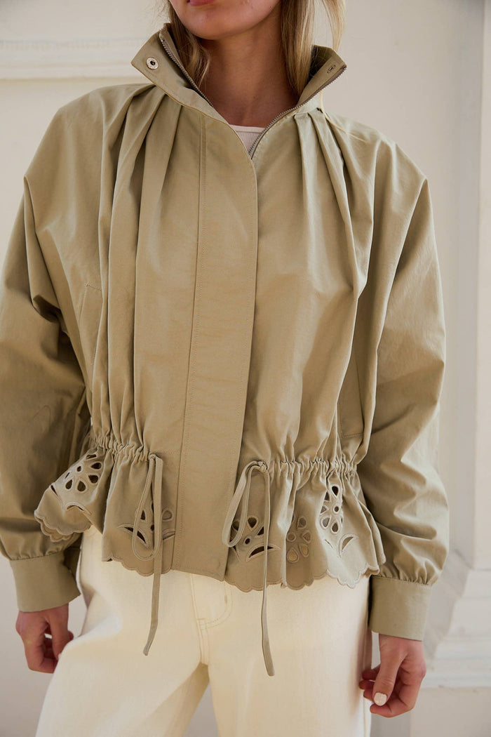 Rosalyn Pleated High-Neck Eyelet Scallop Jacket