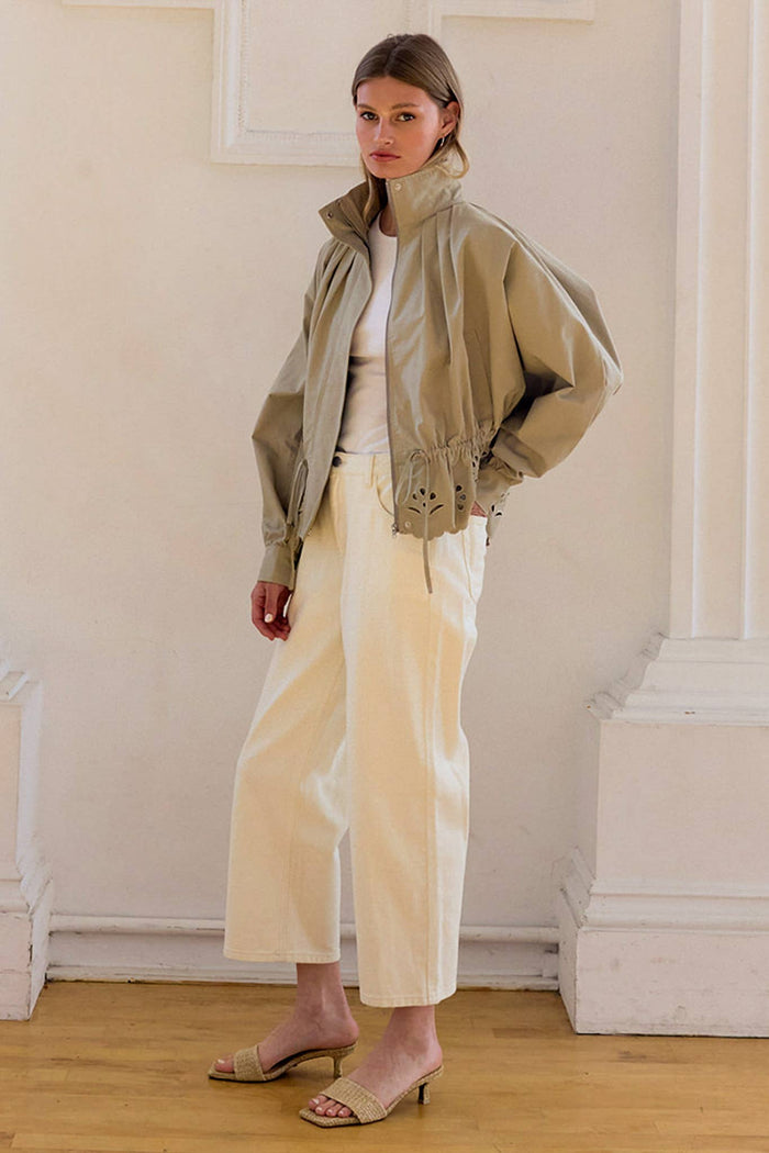 Rosalyn Pleated High-Neck Eyelet Scallop Jacket