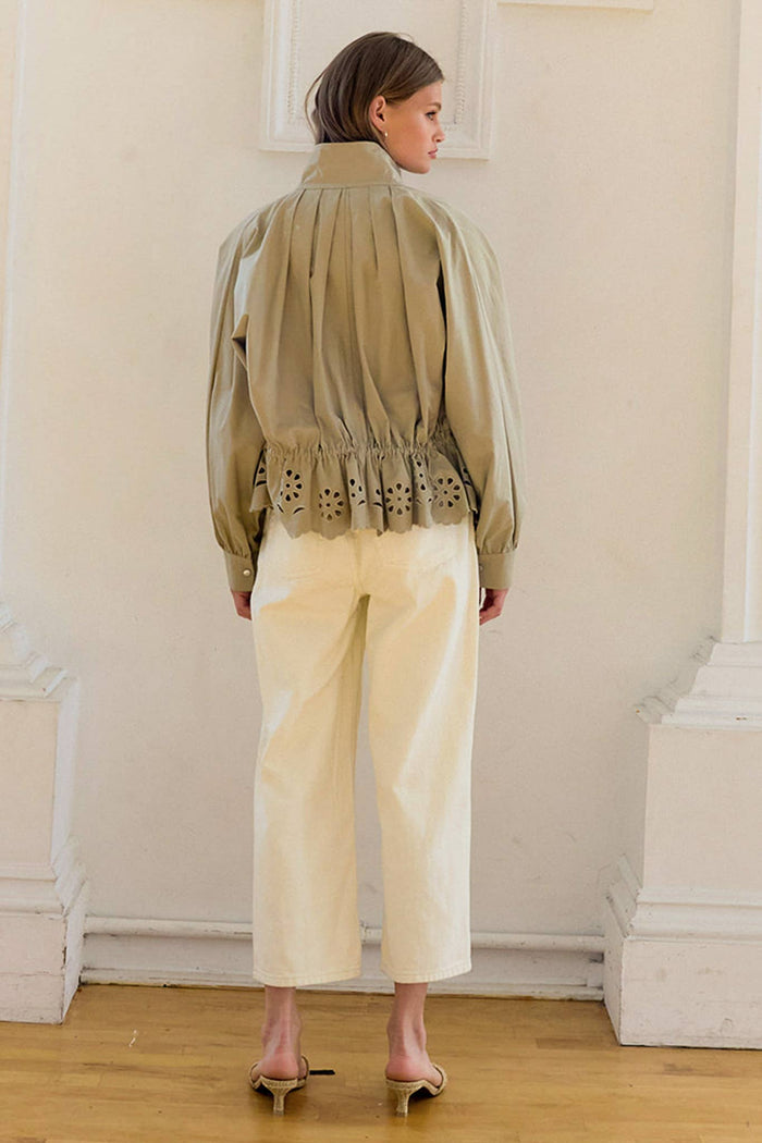 Rosalyn Pleated High-Neck Eyelet Scallop Jacket