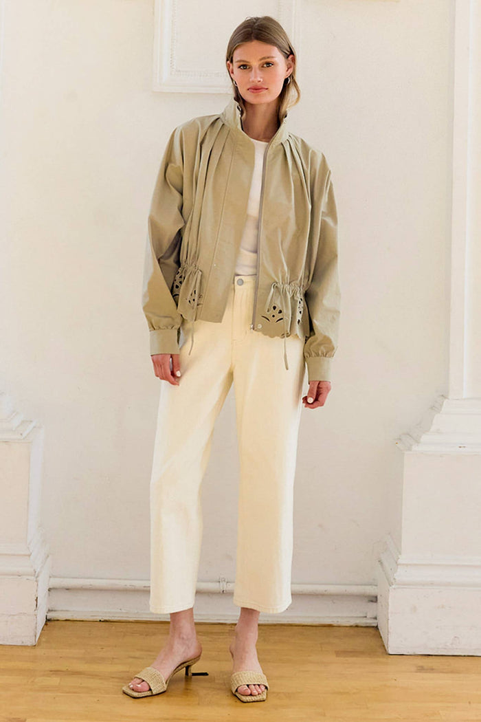 Rosalyn Pleated High-Neck Eyelet Scallop Jacket