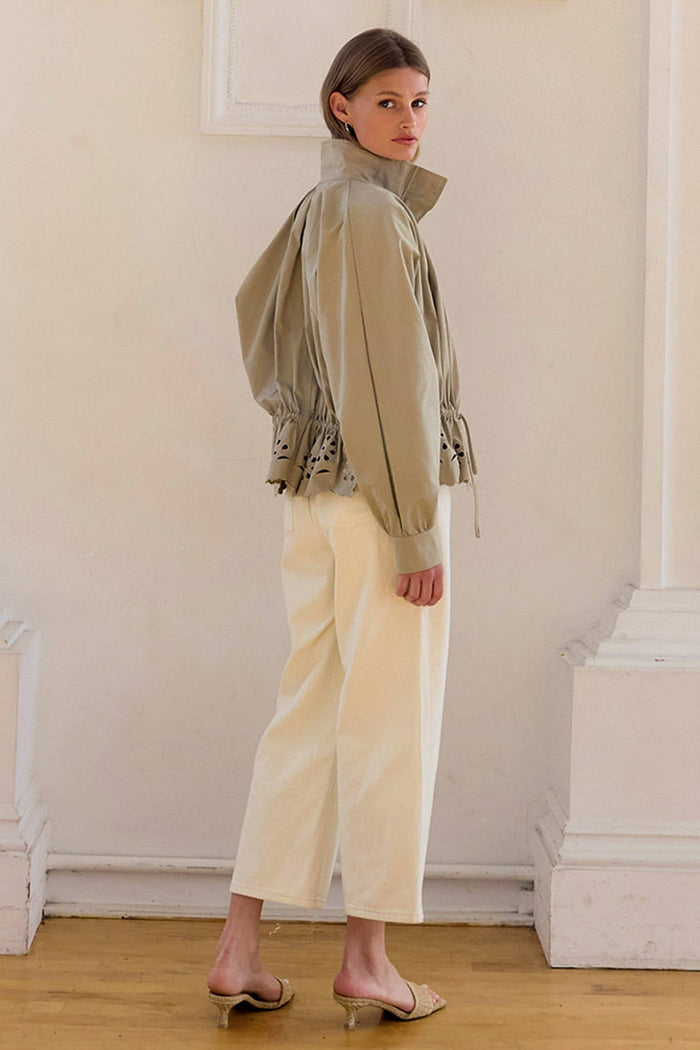 Rosalyn Pleated High-Neck Eyelet Scallop Jacket