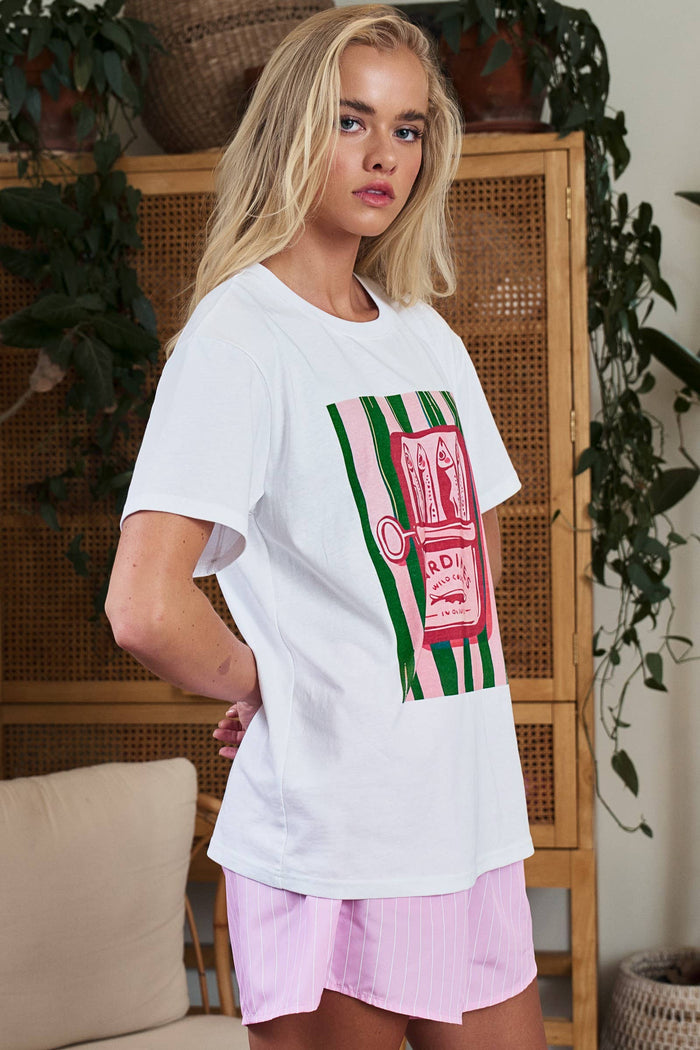 Sardine Graphic Tee and Striped Shorts Set