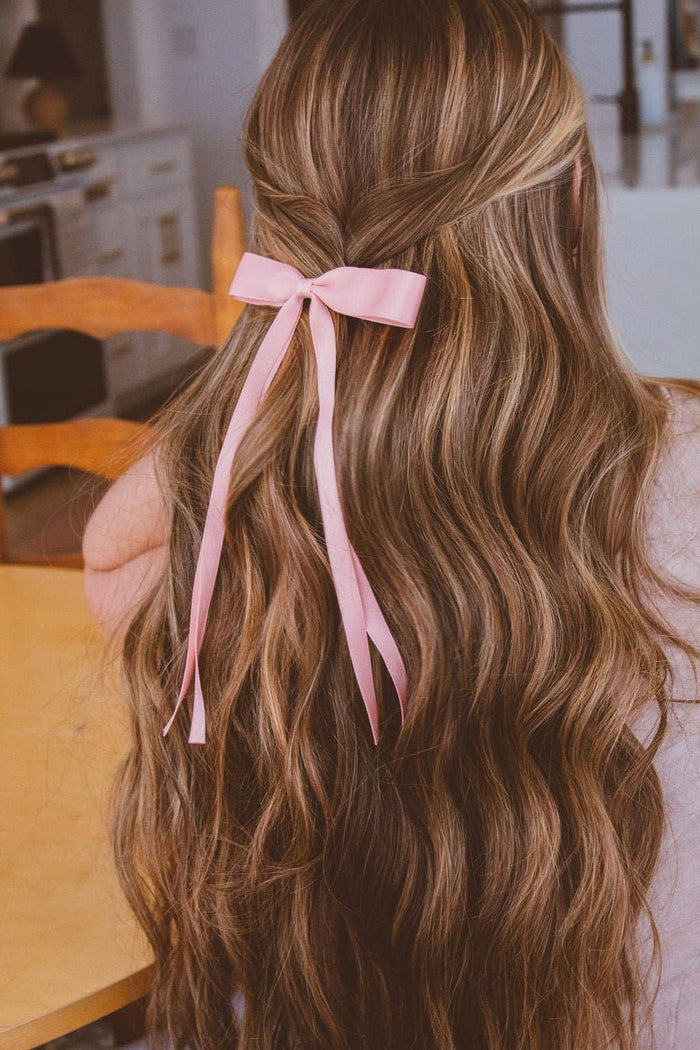 Satin Ribbon Long Bow Clip - Multiple Colors