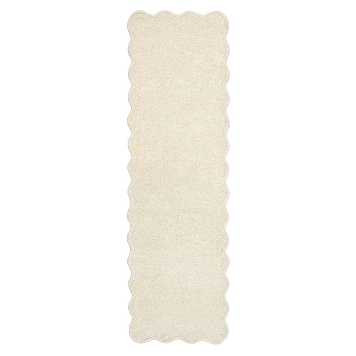 Scalloped Elsie Runner Cream- 100% wool runner featuring a wavy border.