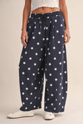 Serena Navy/White Polka Dot Barrel Leg Sweatpants