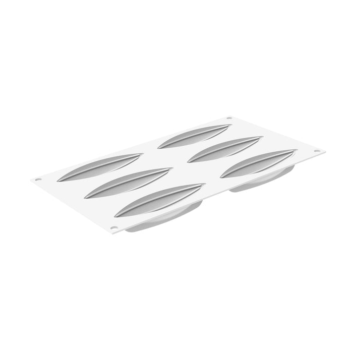 White 6 cavity mold on a white background.