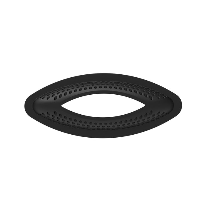 Black circular insert with a textured surface on a white background