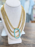 Simone Yochi 18kt Gold Plated Triple Chain Turquoise Pendant Necklace