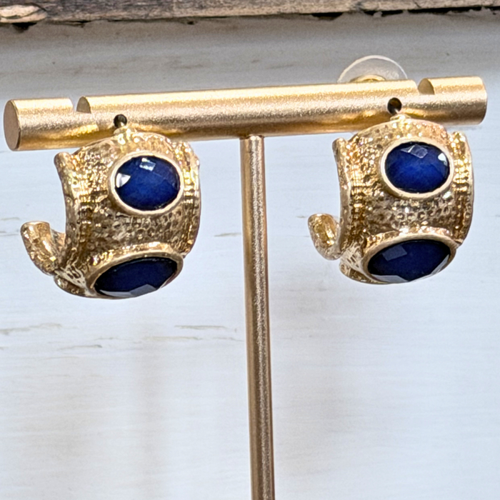 Sloan Navy and Gold Hoop Post Earrings
