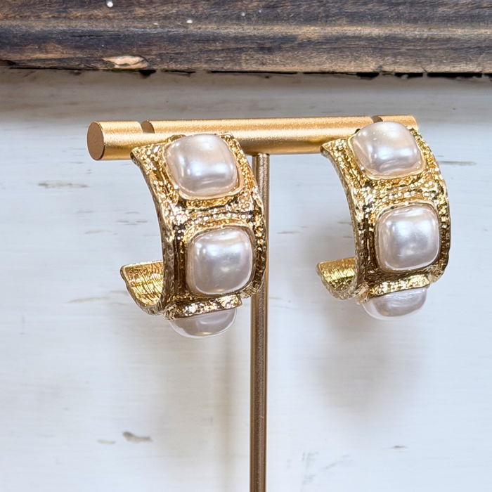 Sloan Pearl and Gold Hoop Post Earrings