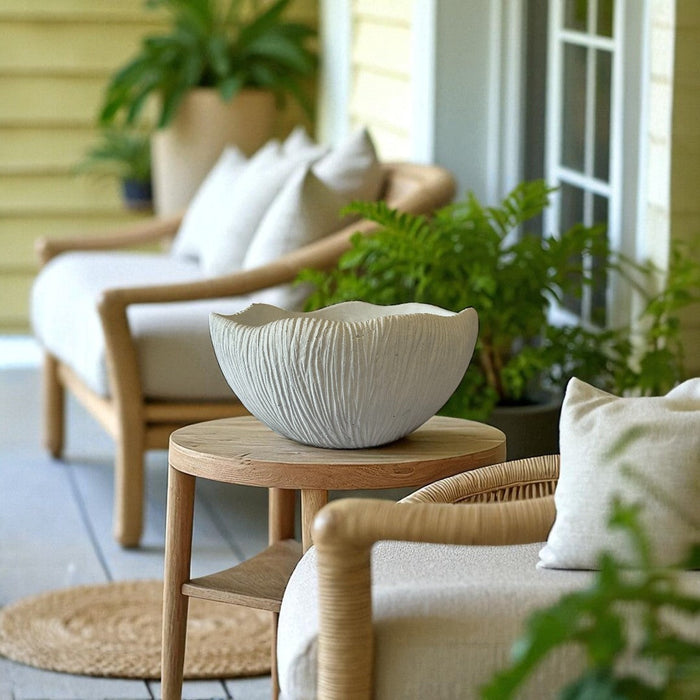 Somerset Bowl, Artisan Cement Display Piece Hand-painted in Linen White or Jet Black, 11.5"D x 5.5"H