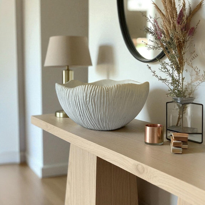 Somerset Bowl, Artisan Cement Display Piece Hand-painted in Linen White or Jet Black, 11.5"D x 5.5"H