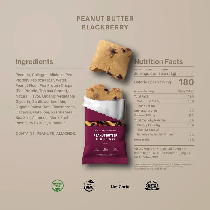 STARS + HONEY | Peanut Butter Blackberry Collagen Protein Bar
