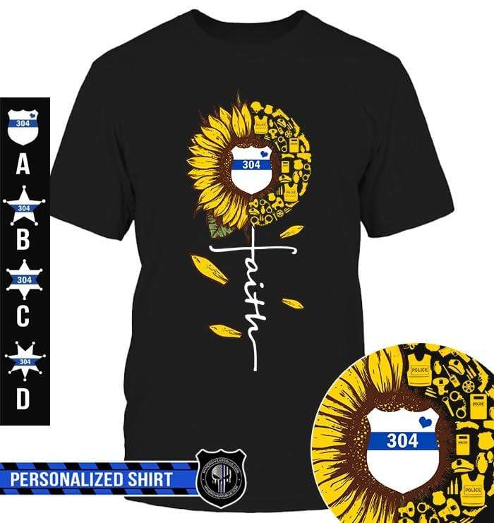 Apparel S / Black Personalized Shirt - Sunflower - Faith In Cross Shape - Police Things - Standard T-shirt