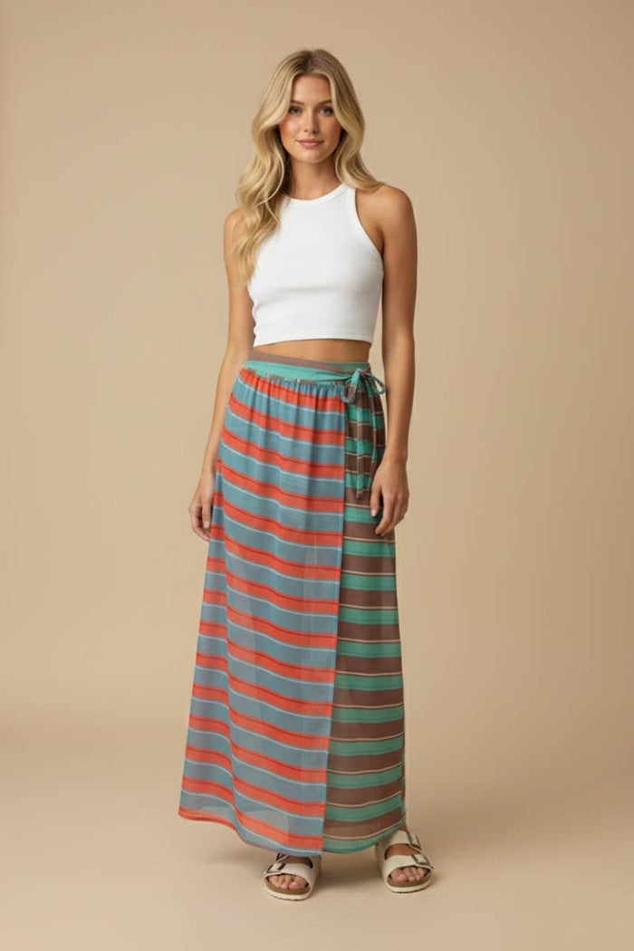 Sunset Stripe Wrap Skirt with Built-In Shorts