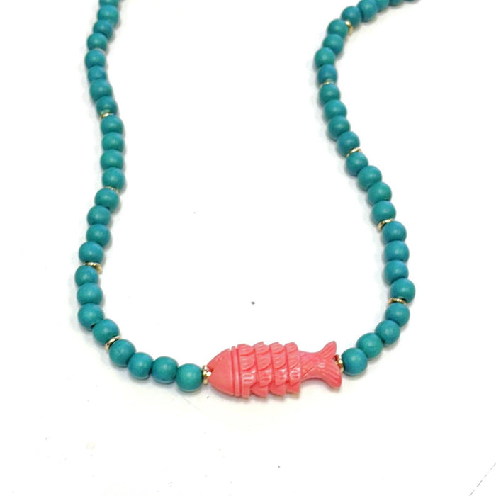 Teal Hazel Fish Necklace