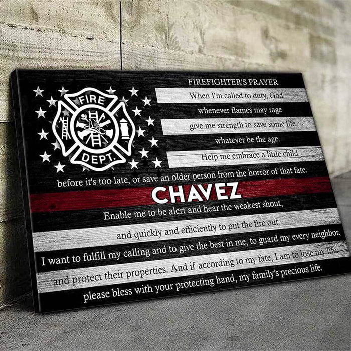 Canvas Prints Thin Red Line Flag - Firefighter Prayer Thin Red Line Personalized Firefighter Canvas Print