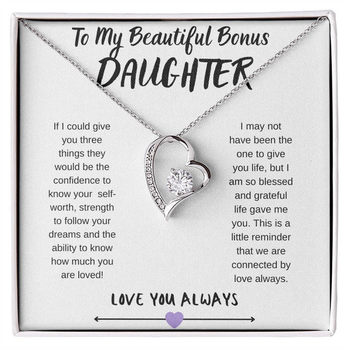 To My Beautiful Bonus Daughter Heart Necklace "Love You Always" Warm Gifts For Daughter