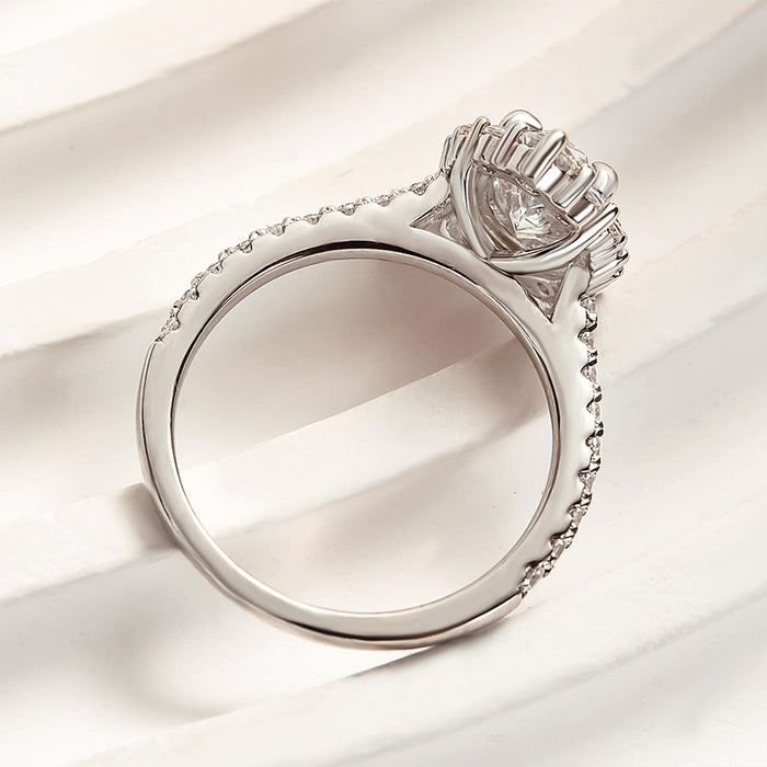 Unique Design Halo Oval Cut Sona Simulated Diamond Engagement Ring In Sterling Silver