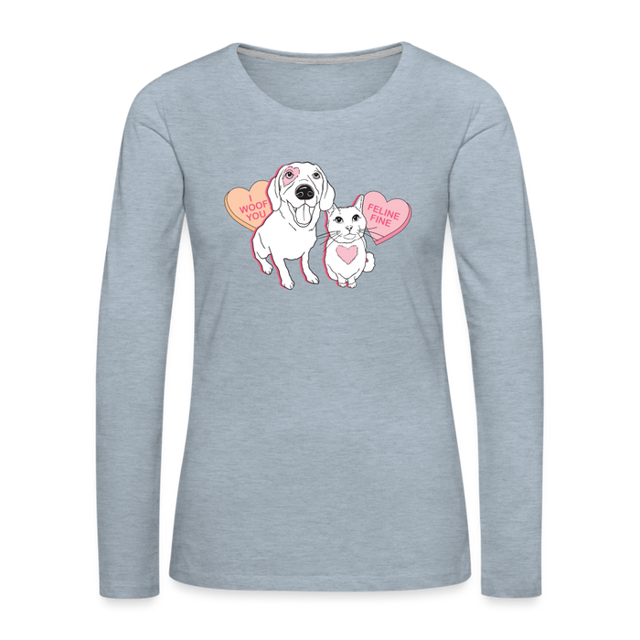 Valentine Hearts Contoured Premium Long Sleeve T-Shirt - heather ice blue