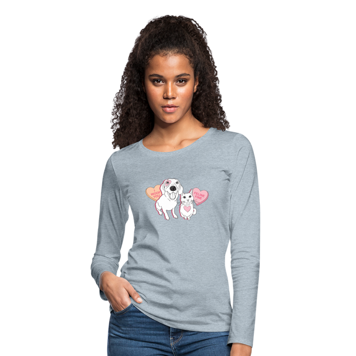 Valentine Hearts Contoured Premium Long Sleeve T-Shirt - heather ice blue