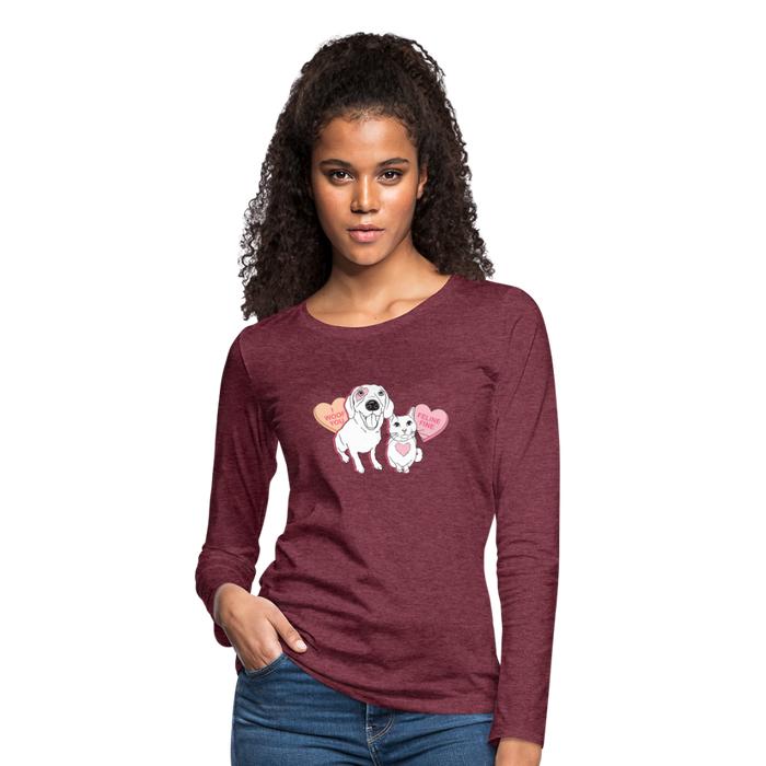 Valentine Hearts Contoured Premium Long Sleeve T-Shirt - heather burgundy