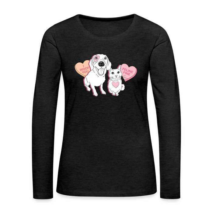 Valentine Hearts Contoured Premium Long Sleeve T-Shirt - charcoal grey