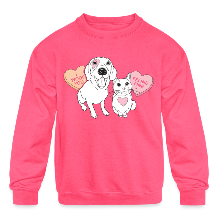 Valentine Hearts Kids' Crewneck Sweatshirt - neon pink
