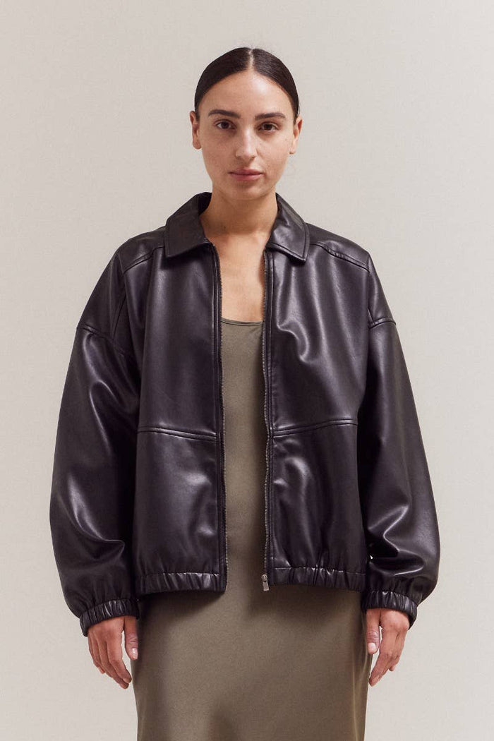 Vegan Leather Bomber Jacket