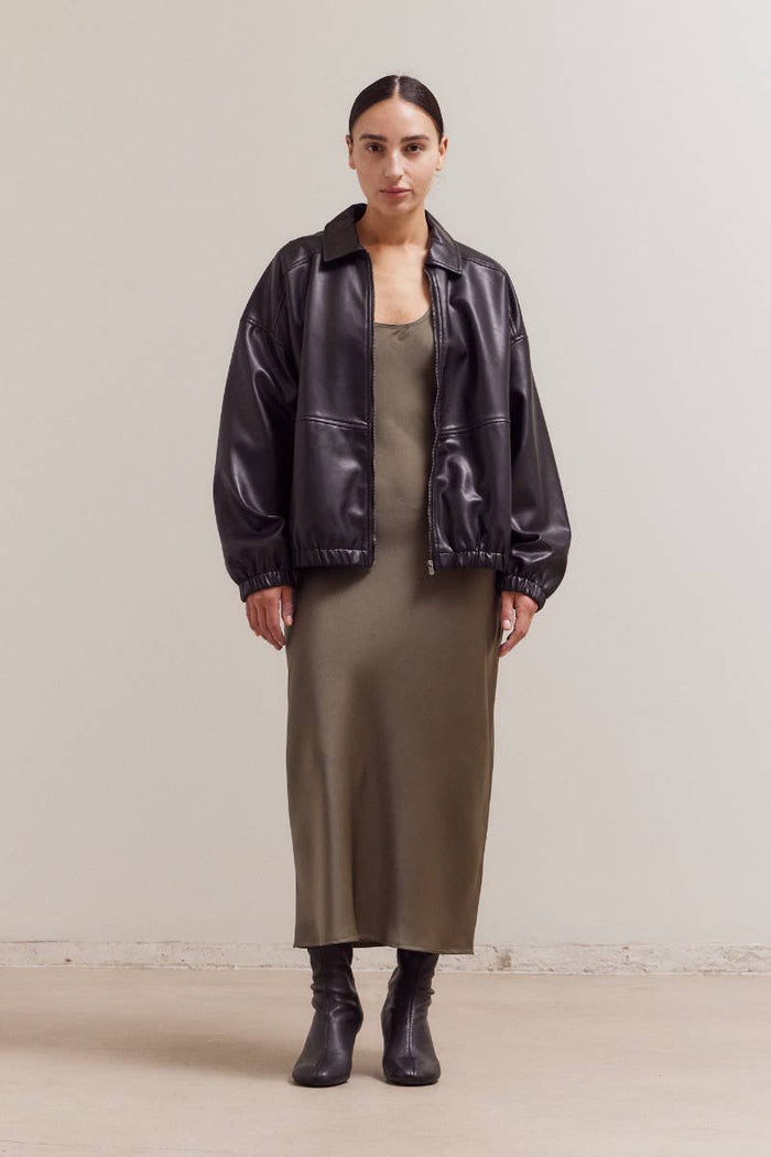 Vegan Leather Bomber Jacket
