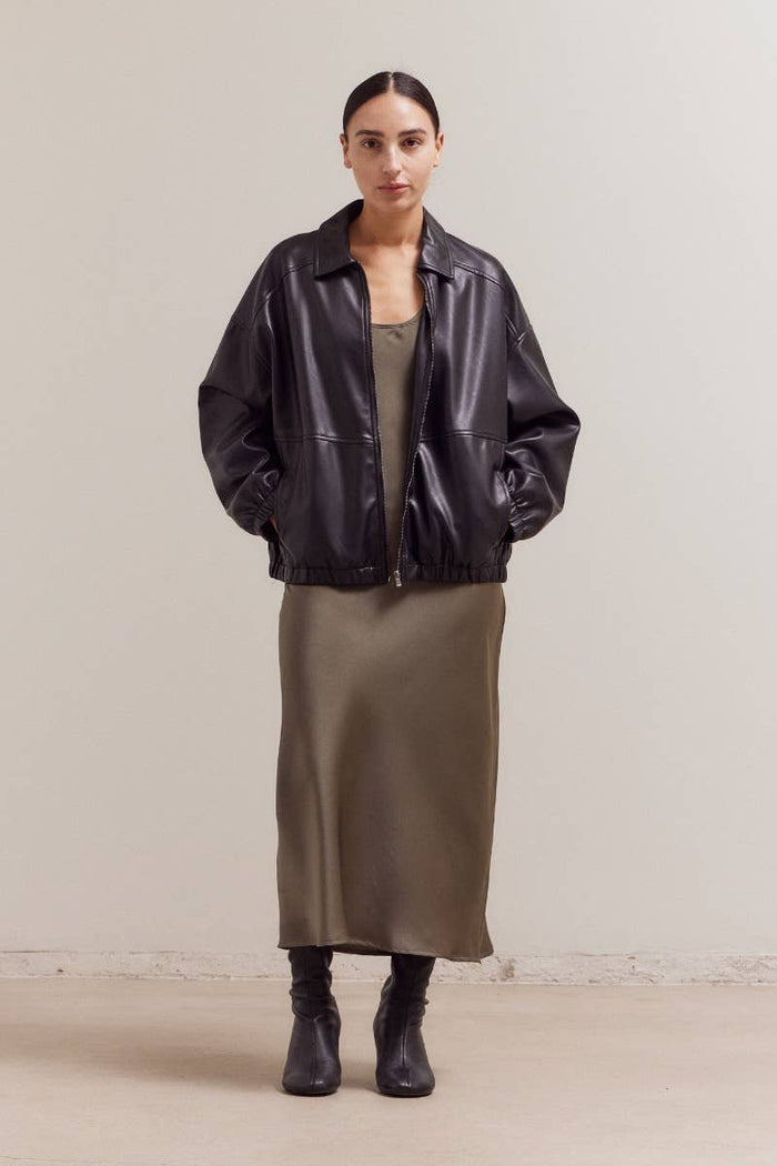 Vegan Leather Bomber Jacket