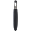 A stainless steel Victorinox channel knife with a black handle, designed for creating curled fruit peels.