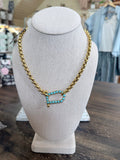 Vivian Yochi 18kt Gold Plated Rolo Chain Turquoise Horseshoe Toggle Necklace
