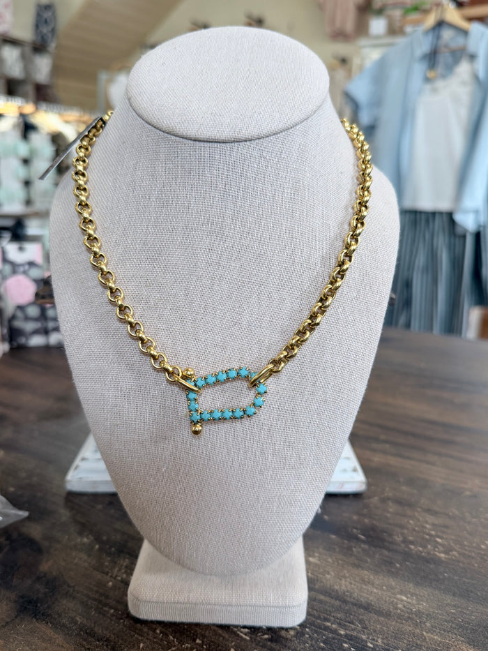 Vivian Yochi 18kt Gold Plated Rolo Chain Turquoise Horseshoe Toggle Necklace