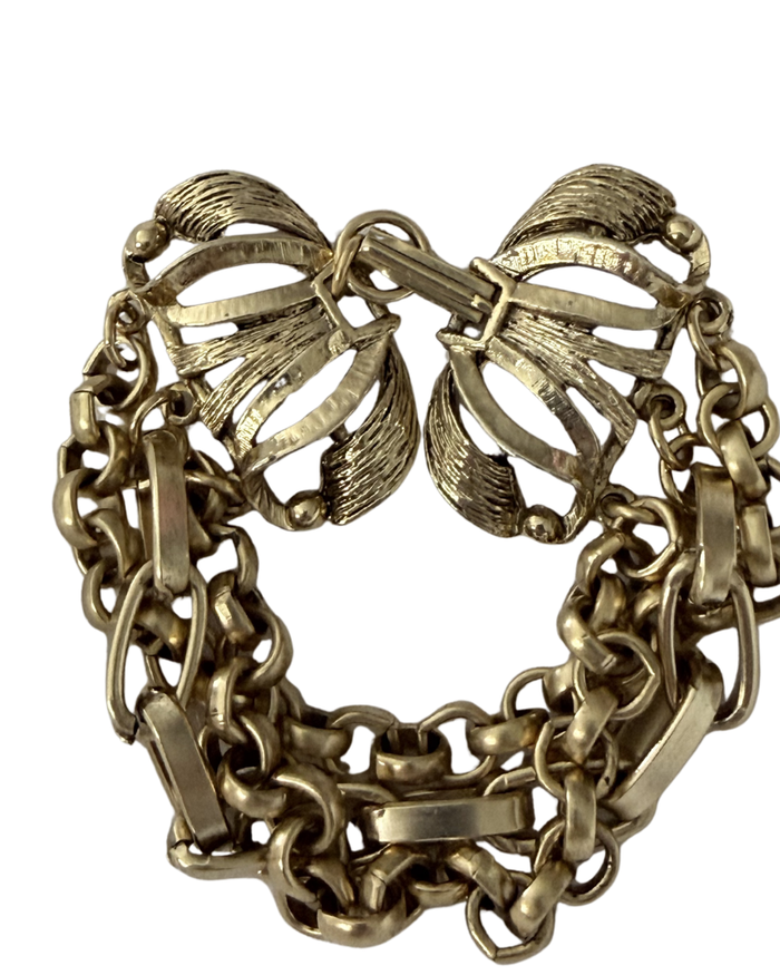 Vivienne Yochi Gold Multi-Strand Bow Clasp Chain Bracelet