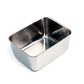 Stainless steel rectangular container on a white background