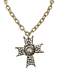 Yochi Gold Filigree Cross Pearl & Crystal Necklace