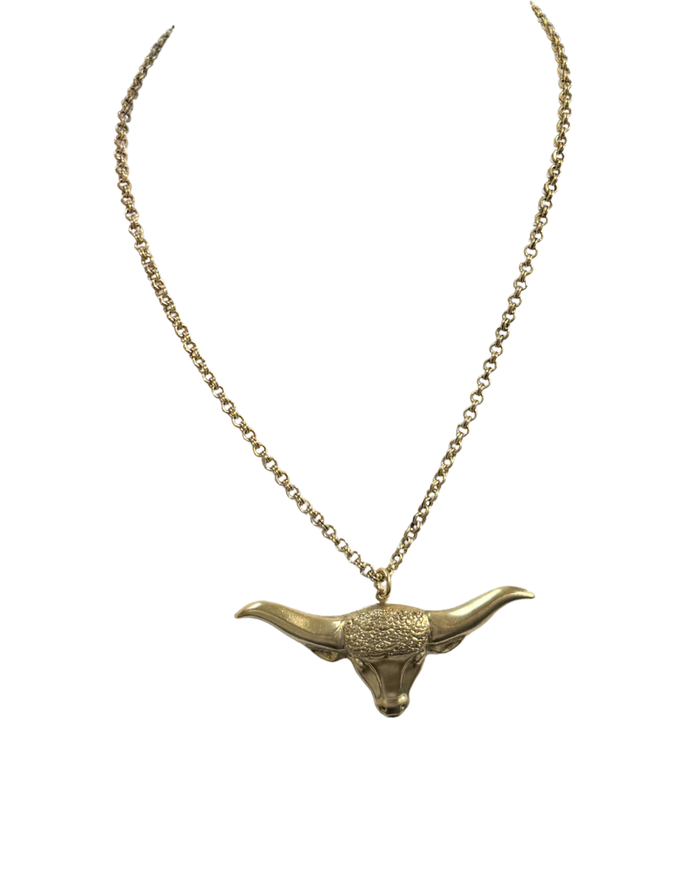 Yochi Gold Longhorn Head Pendant Necklace
