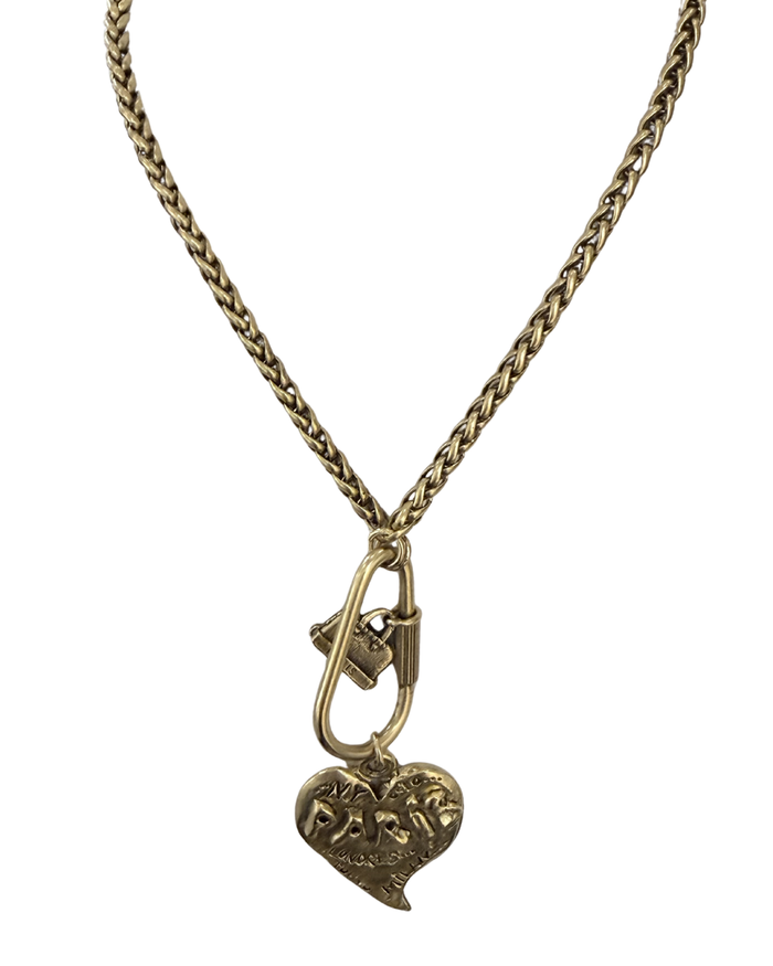 Yochi "My Paris" Heart Charm Wheat Chain Necklace