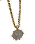Yochi Two-Tone Horse Medallion Wheat Chain Necklace